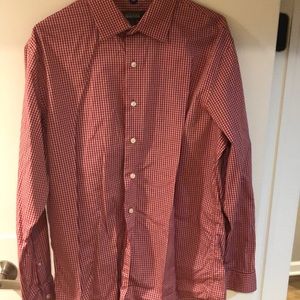 Red and whit checkered button down